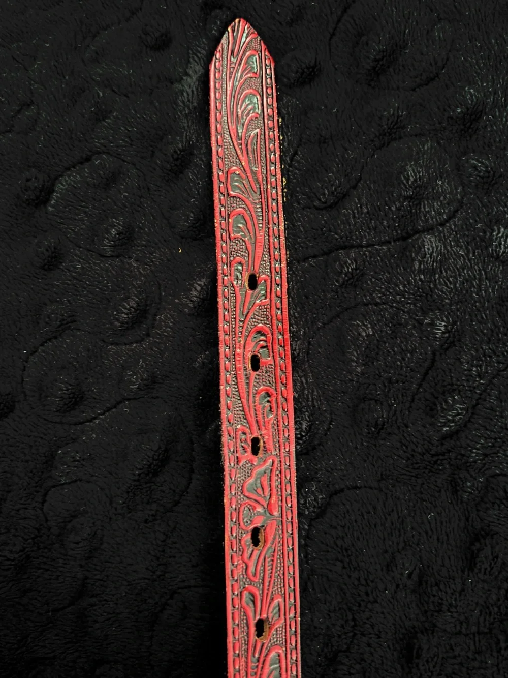 Circle Y of Yokum Vintage Tooled Red Leather Western Belt & Buckle - Child Size